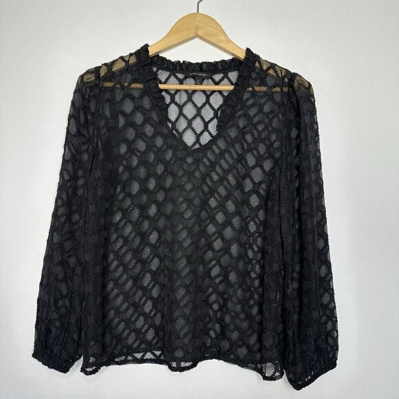 Whimsigoth Banana Republic Sheer Black Blouse Sz S - Picture 1 of 9